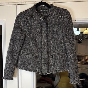 Luisa Cerano Black/Gray Tweed Textured Jacket size 8